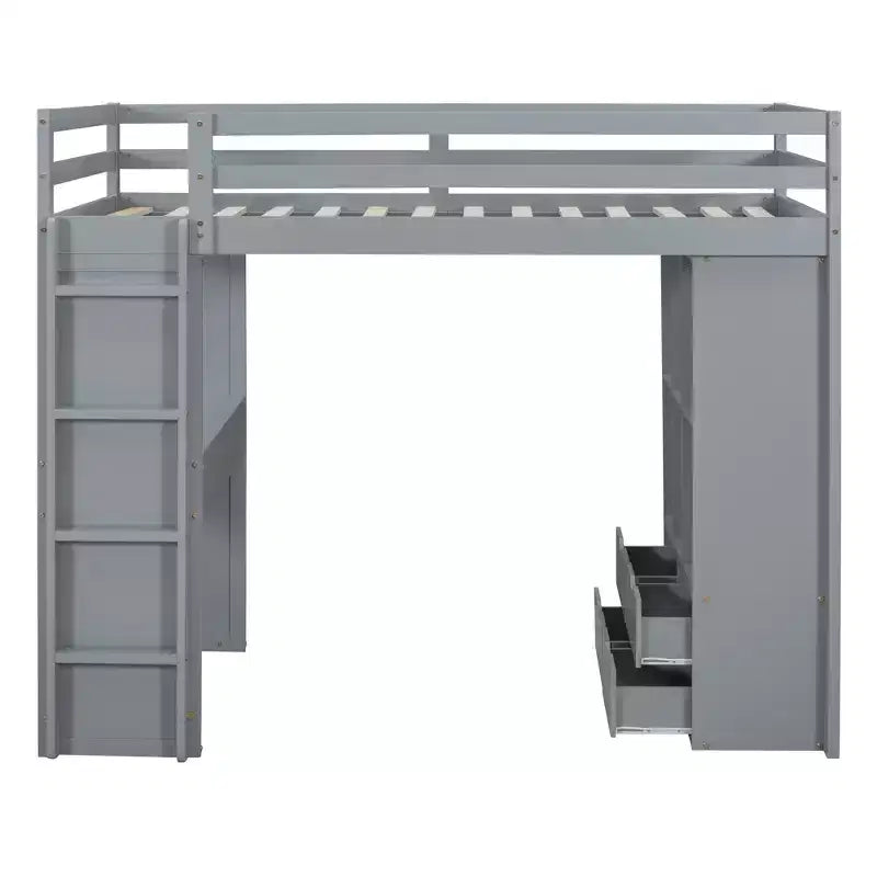 Lit mezzanine en bois avec bureau pour enfants, lit mezzanine pour enfants avec étagères de rangement et lumière LED pour garçons filles adolescents
