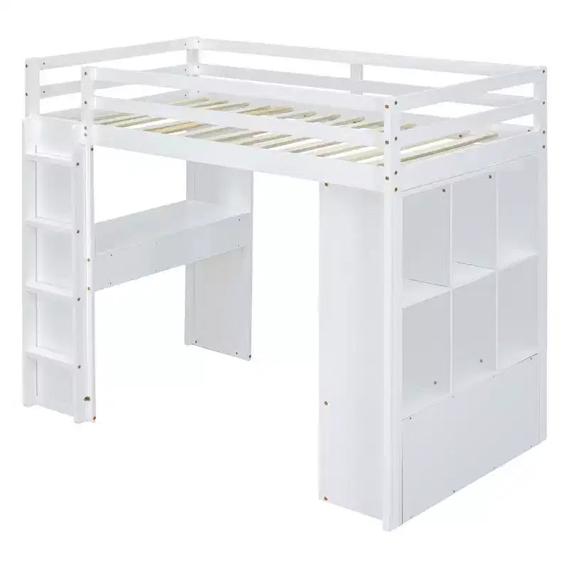 Lit mezzanine en bois avec bureau pour enfants, lit mezzanine pour enfants avec étagères de rangement et lumière LED pour garçons filles adolescents