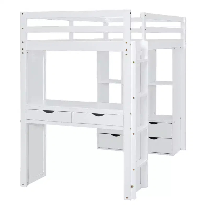 Lit mezzanine en bois avec bureau pour enfants, lit mezzanine pour enfants avec étagères de rangement et lumière LED pour garçons filles adolescents
