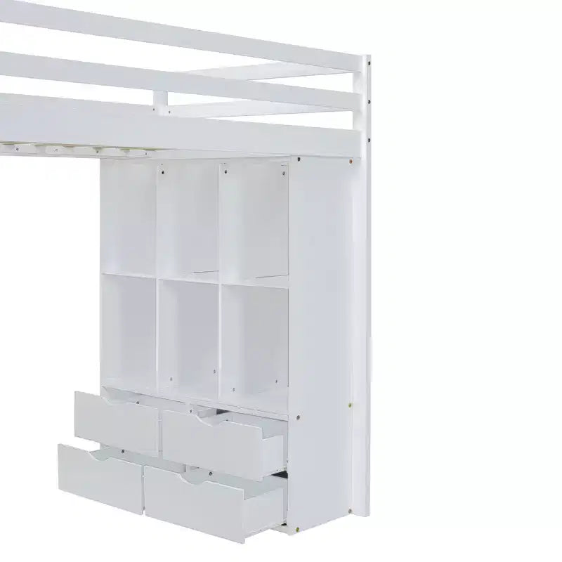 Lit mezzanine en bois avec bureau pour enfants, lit mezzanine pour enfants avec étagères de rangement et lumière LED pour garçons filles adolescents
