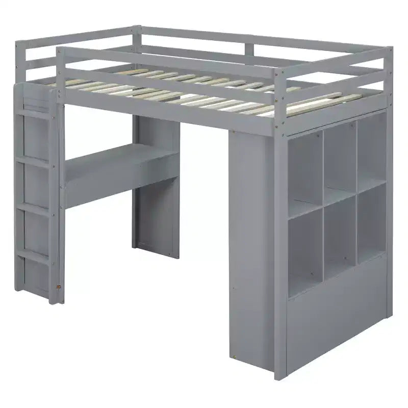 Lit mezzanine en bois avec bureau pour enfants, lit mezzanine pour enfants avec étagères de rangement et lumière LED pour garçons filles adolescents
