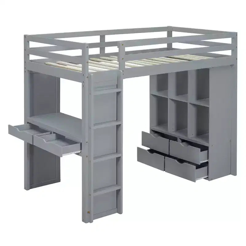 Lit mezzanine en bois avec bureau pour enfants, lit mezzanine pour enfants avec étagères de rangement et lumière LED pour garçons filles adolescents