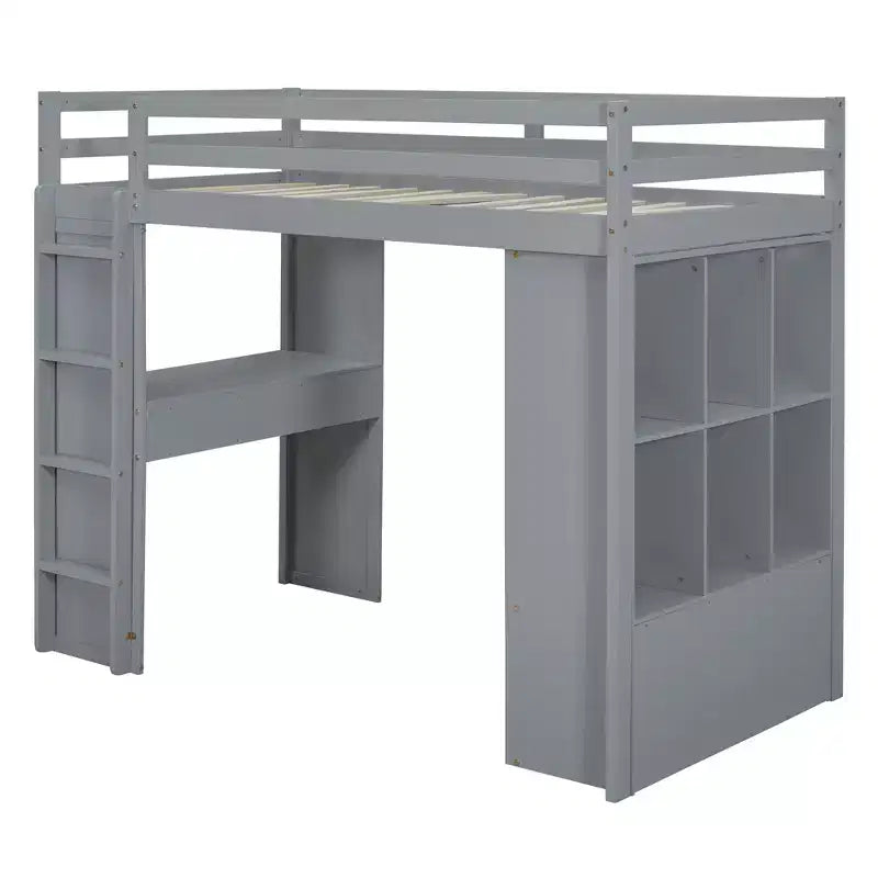 Lit mezzanine en bois avec bureau pour enfants, lit mezzanine pour enfants avec étagères de rangement et lumière LED pour garçons filles adolescents