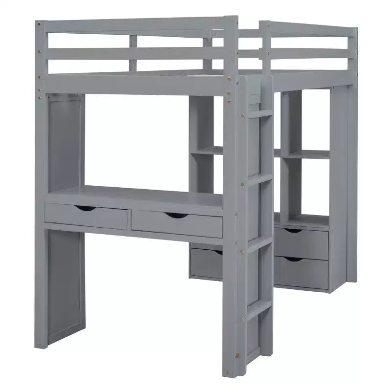 Lit mezzanine en bois avec bureau pour enfants, lit mezzanine pour enfants avec étagères de rangement et lumière LED pour garçons filles adolescents