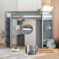Wooden Loft Bed with Writing Desk for Kids, Kids Loft Bed Frame with Storage Shelves & LED Light for Boys Girls Teens