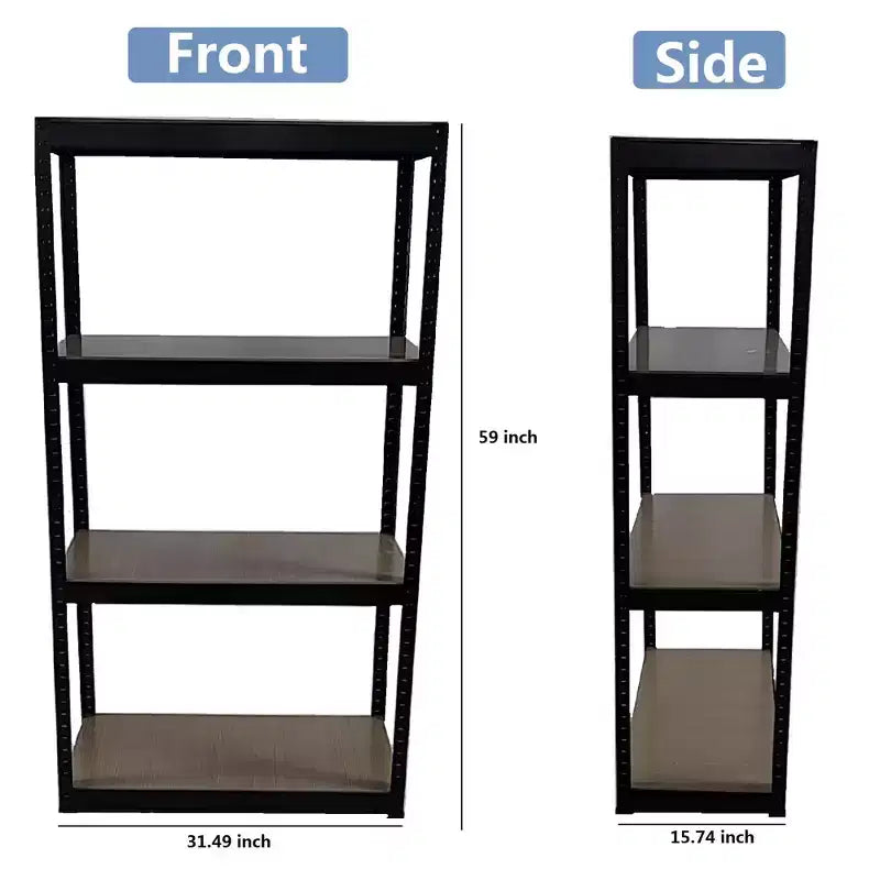 Étagères utilitaires à 4 niveaux, Étagères de rangement métalliques pour garage Unité d'étagères de garage réglables Étagères de rangement pour garage Râteliers de rangement robustes Étagères de cabanon - Noir