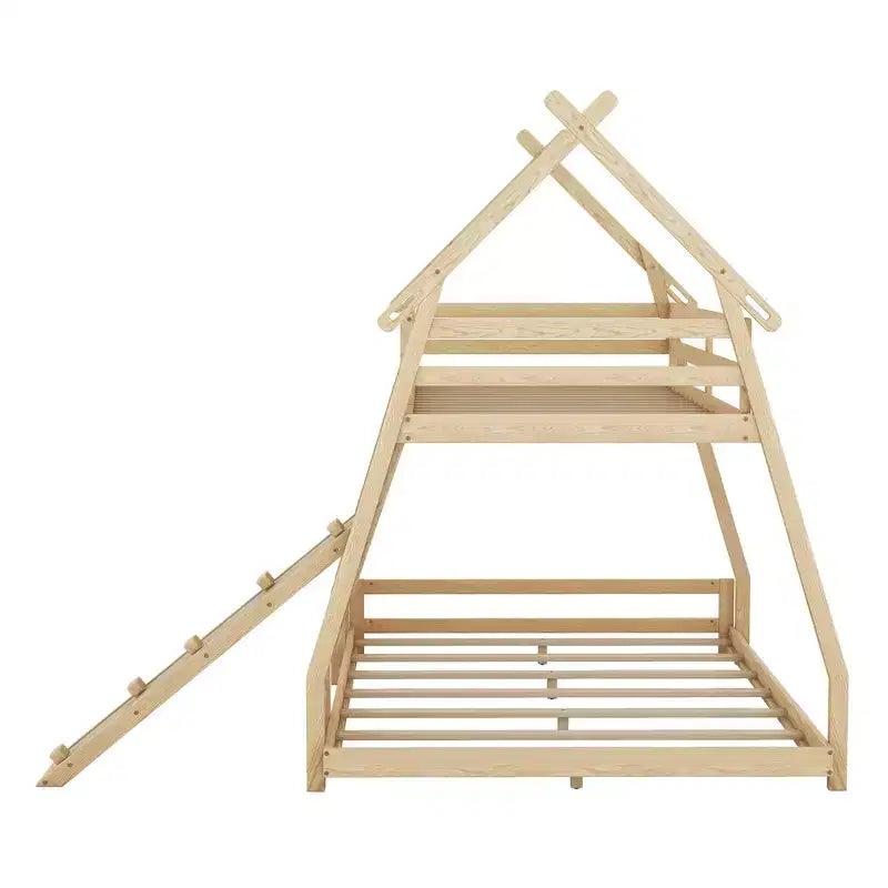 Lit superposé double sur grand format avec filets et rampe d'escalade, lit cabane en bois pour adolescents filles et garçons