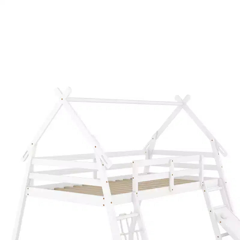 Lit superposé double sur grand format avec filets et rampe d'escalade, lit cabane en bois pour adolescents filles et garçons
