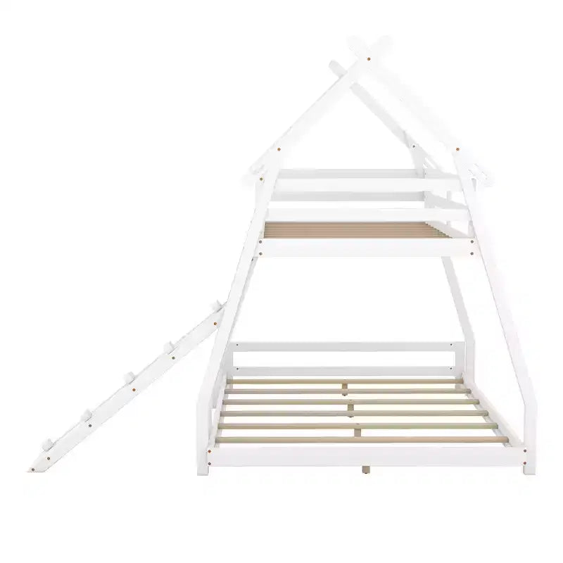 Lit superposé double sur grand format avec filets et rampe d'escalade, lit cabane en bois pour adolescents filles et garçons