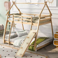 Twin over Queen Houes Bunk Bed with Climbing Nets and Climbing Ramp, Wooden Kids Playhouse Bunk Beds for Teens Girls & Boys