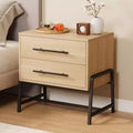 Nightstand, Bedside Table with 2 Drawers Light Wood - Wide Modern Mid Century Side Table with Metal Legs for Bedroom Living Room