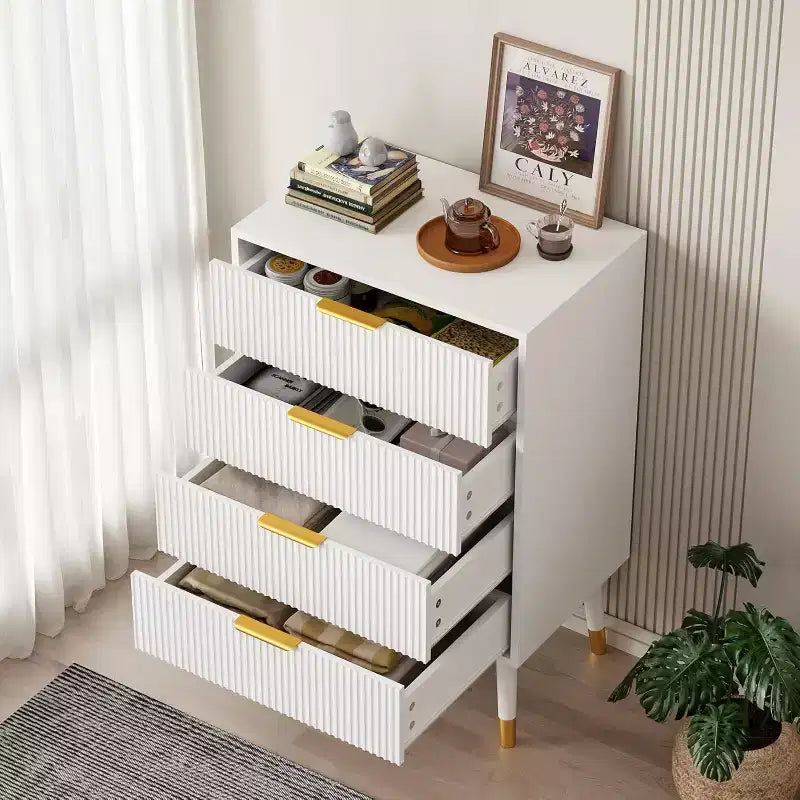 Commode à 4 tiroirs, Meuble de rangement vertical avec pieds en métal, Petite commode pour chambre à coucher, salon, placard, couloir