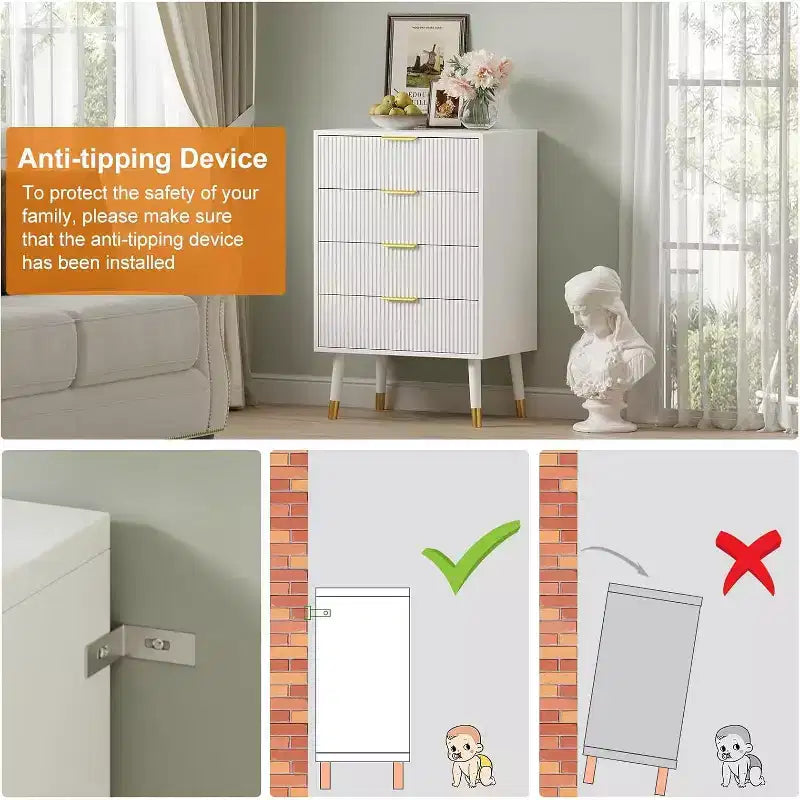 Commode à 4 tiroirs, Meuble de rangement vertical avec pieds en métal, Petite commode pour chambre à coucher, salon, placard, couloir