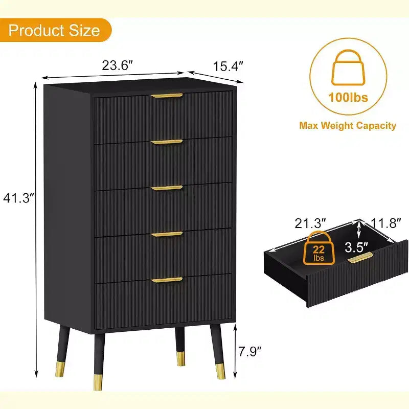 Commode à 4 tiroirs, Meuble de rangement vertical avec pieds en métal, Petite commode pour chambre à coucher, salon, placard, couloir