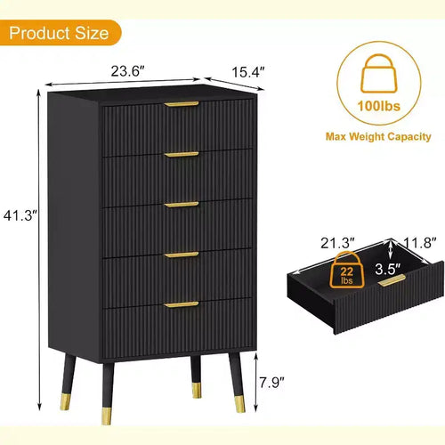 Commode à 4 tiroirs, Meuble de rangement vertical avec pieds en métal, Petite commode pour chambre à coucher, salon, placard, couloir