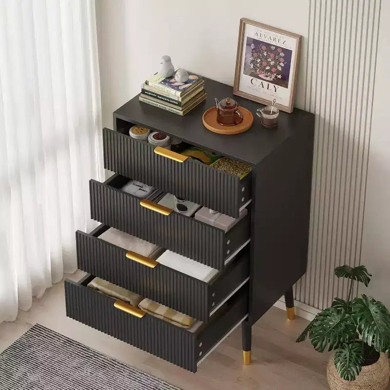 Commode à 4 tiroirs, Meuble de rangement vertical avec pieds en métal, Petite commode pour chambre à coucher, salon, placard, couloir