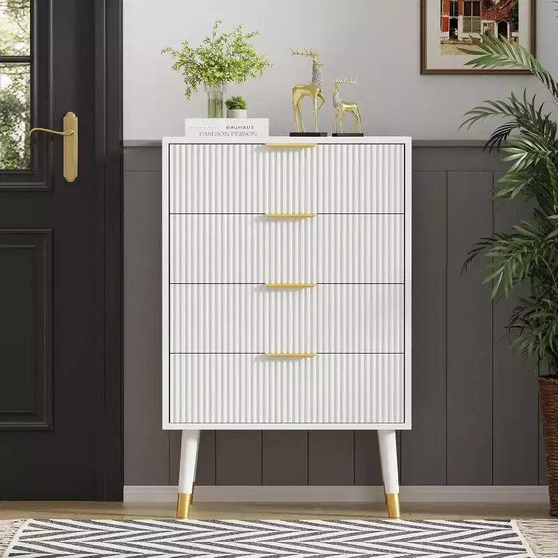 Commode à 4 tiroirs, Meuble de rangement vertical avec pieds en métal, Petite commode pour chambre à coucher, salon, placard, couloir