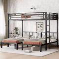 Twin over Twin and Queen Bunk Bed Metal Triple Bunk Bed with Safety Guardrails Space-Saving Noise Reduced Black