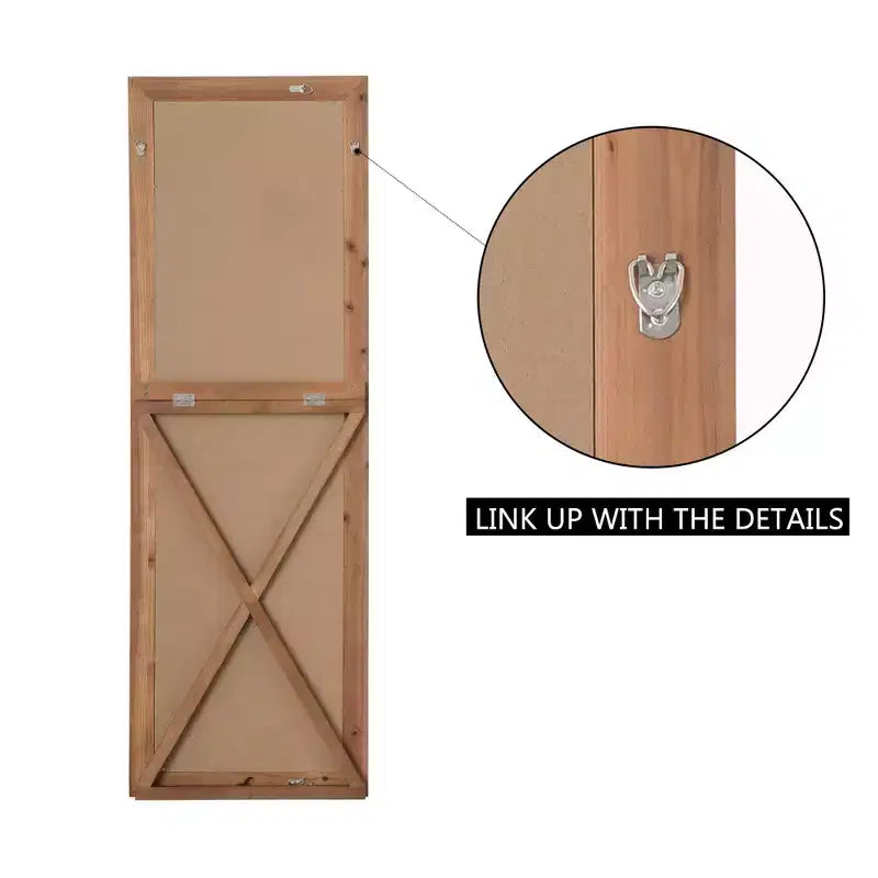 Miroir pleine longueur en bois massif, grain vertical, angle droit, rectangle, marron, 71x31x2in avec support
