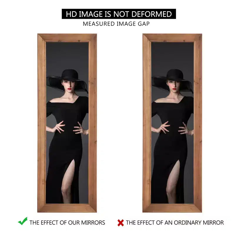 Miroir pleine longueur en bois massif, grain vertical, angle droit, rectangle, marron, 71x31x2in avec support