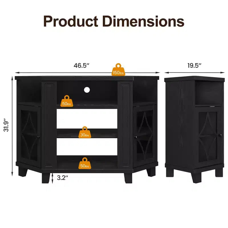 Meubles TV d'angle pour téléviseurs jusqu'à 55'', Meuble console média avec étagères réglables, Portes en acrylique avec motif diamant, Centre de divertissement