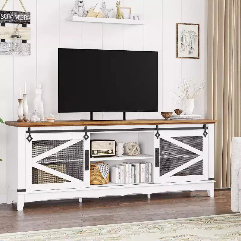 COZONY 66 Rustic TV Stand for Living Room with Sliding Barn Doors, Farmhouse Entertainment Center for 75 TV, Heavy Duty Media Console