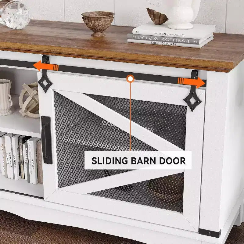 Meuble TV rustique de 66 pouces pour salon avec portes coulissantes de grange, meuble TV de ferme pour téléviseur de 75 pouces, console média robuste