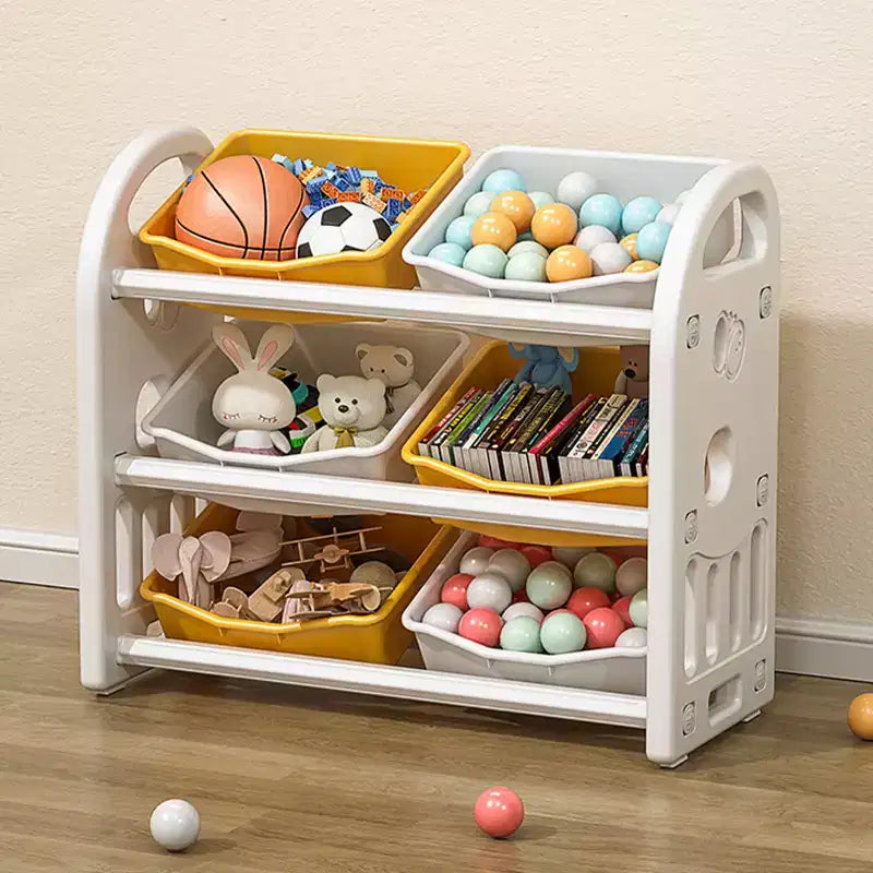 Kids Toy Storage Organizer with 6 Bins, Multi-functional Nursery Organizer Kids Furniture Set Toy Storage for Playroom, Bedroom, Living Room White