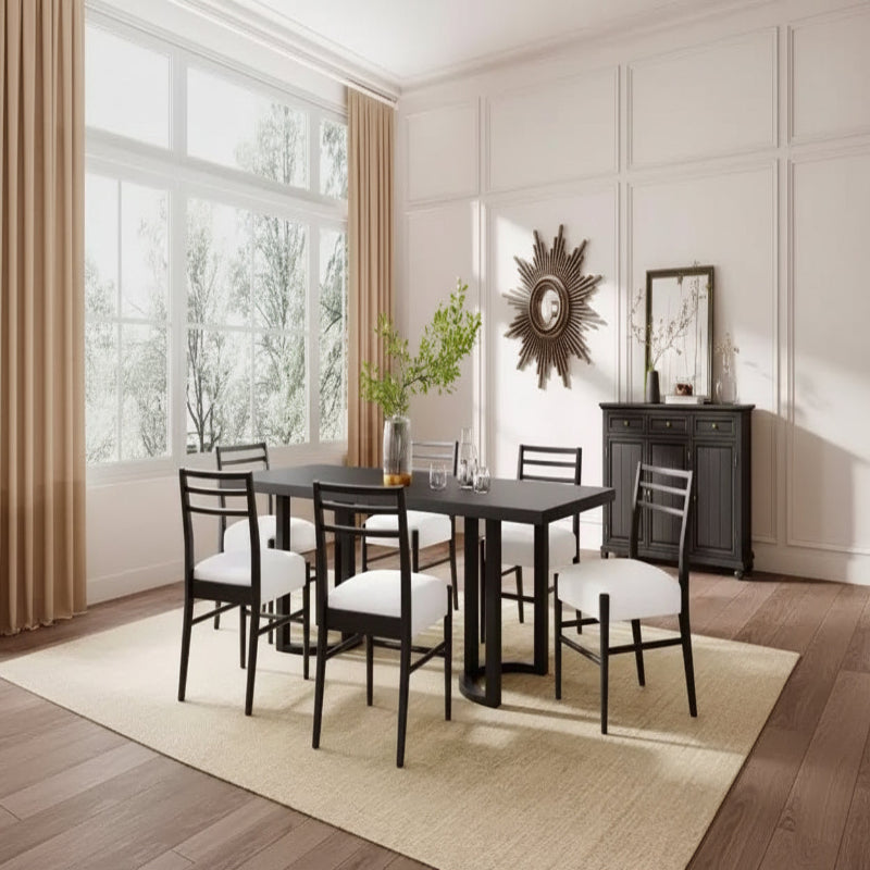 Ensemble de salle à manger en bois d'hévéa rembourré beige/noir