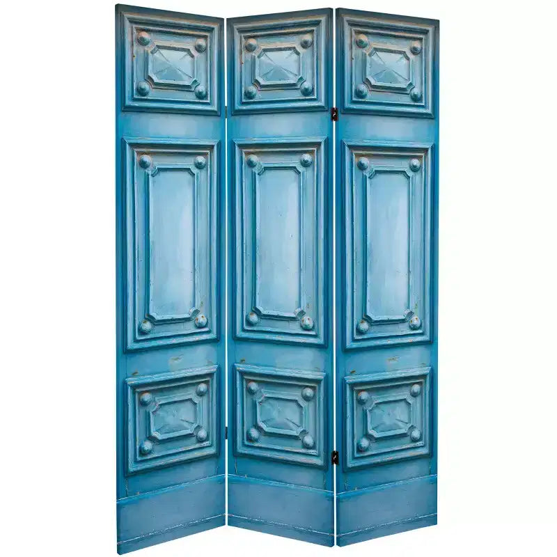 Séparateur de pièce en toile à panneau de porte double face fantaisie bleu de 6": Paravent pliable réglable à 3 panneaux