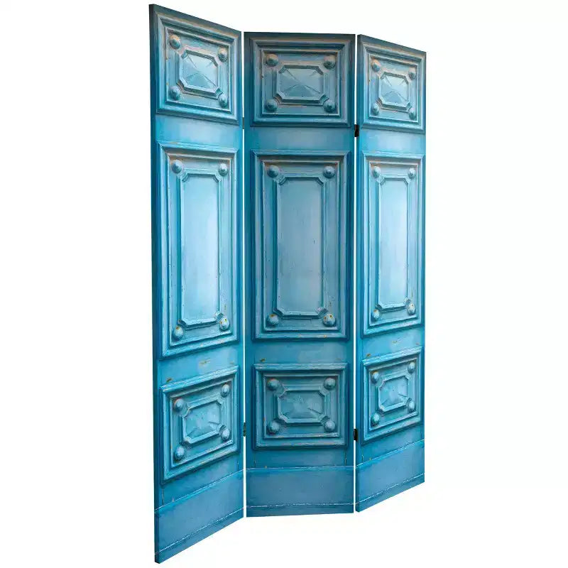 Séparateur de pièce en toile à panneau de porte double face fantaisie bleu de 6": Paravent pliable réglable à 3 panneaux