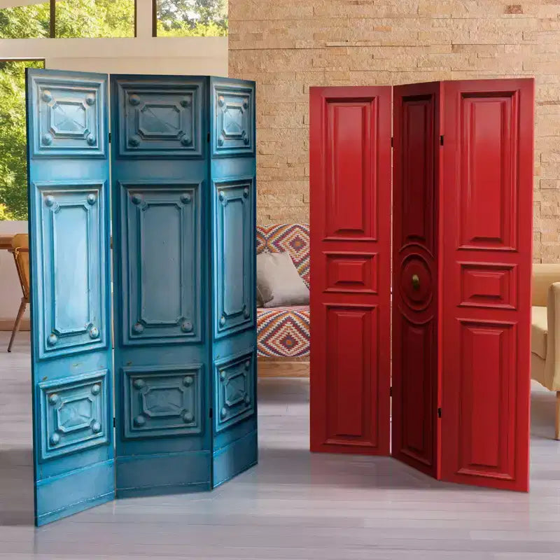 Séparateur de pièce en toile à panneau de porte double face fantaisie bleu de 6": Paravent pliable réglable à 3 panneaux