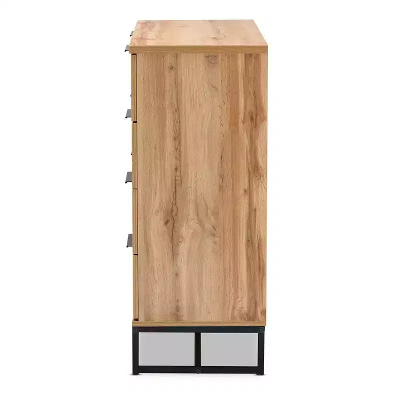 Commode 4 tiroirs en bois et métal Chêne/Noir - Rangement de chambre contemporain, design minimaliste