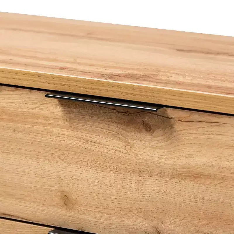 Commode 4 tiroirs en bois et métal Chêne/Noir - Rangement de chambre contemporain, design minimaliste