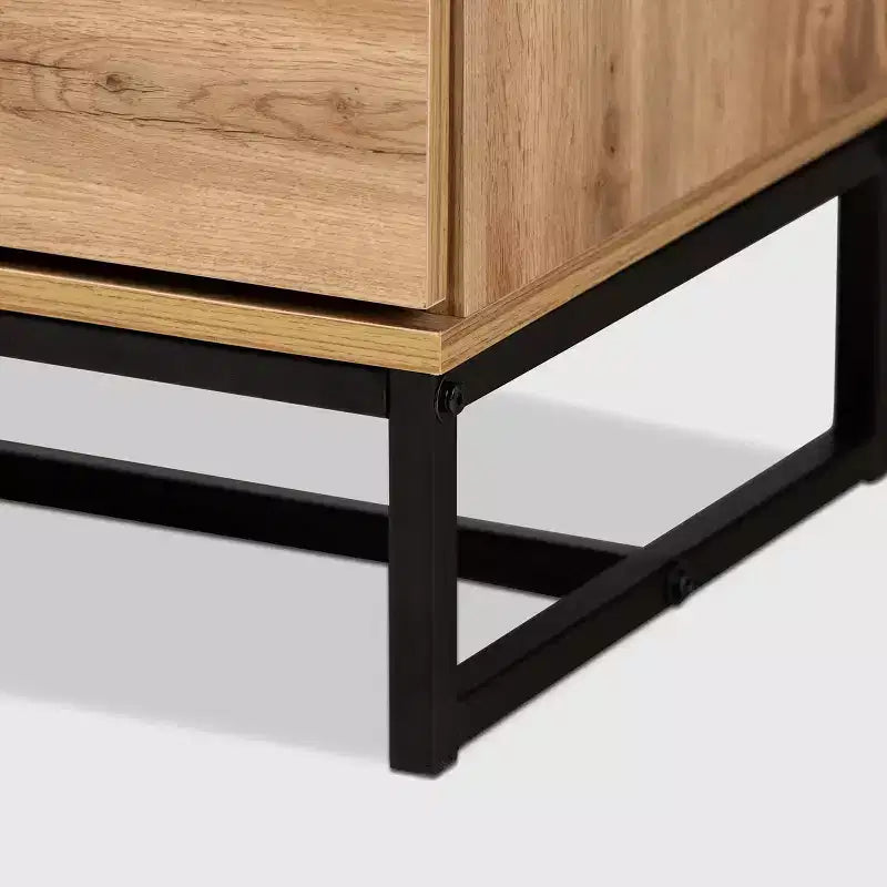 Commode 4 tiroirs en bois et métal Chêne/Noir - Rangement de chambre contemporain, design minimaliste