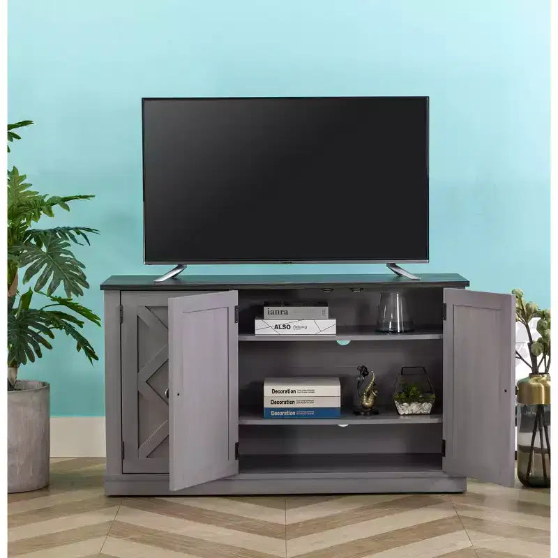 Meuble TV gris de 122 cm pour écrans jusqu'à 55 pouces
