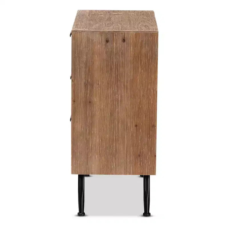 Commode de rangement à 3 tiroirs en bois et rotin marron