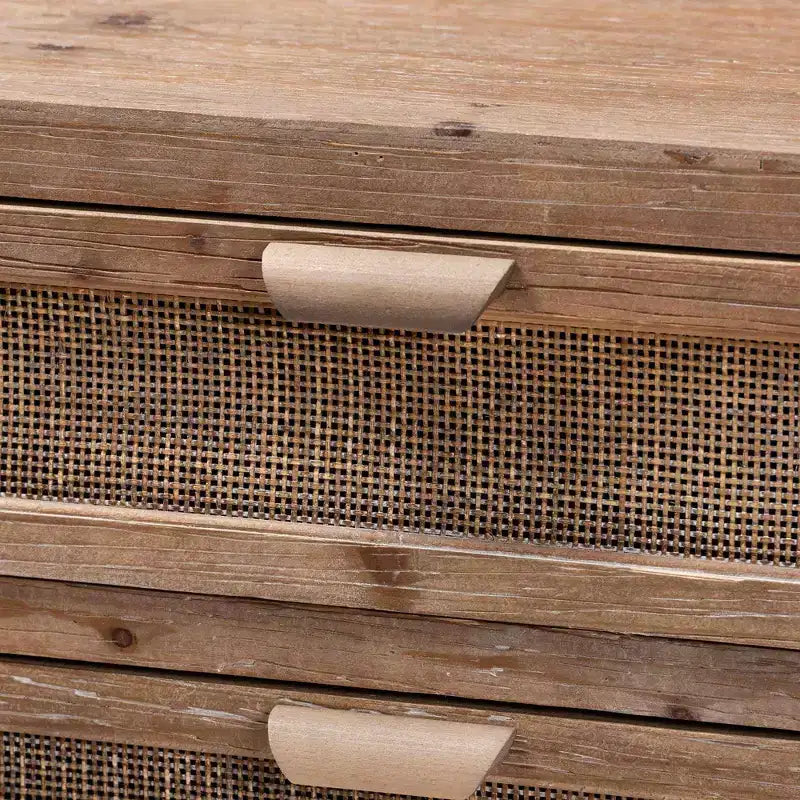 Commode de rangement à 3 tiroirs en bois et rotin marron