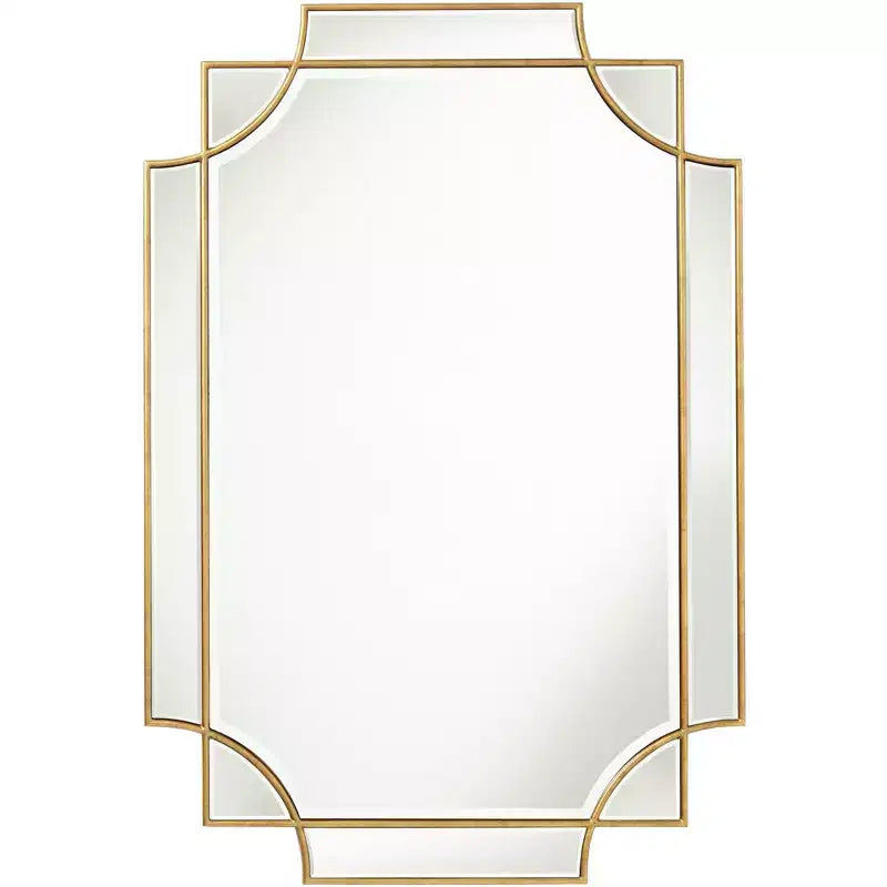 Possini Euro Design Marten Rectangular Vanity Wall Mirror Modern Beveled Gold Overlapping Frame 30 3/4 Wide for Bathroom Bedroom Living Room Entryway