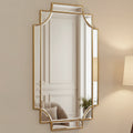 Miroir Mural de Vanité Rectangulaire Cadre Chevauchant Doré Biseauté Moderne 30 3/4 Pouces de Large pour Salle de Bain Chambre Salon Entrée
