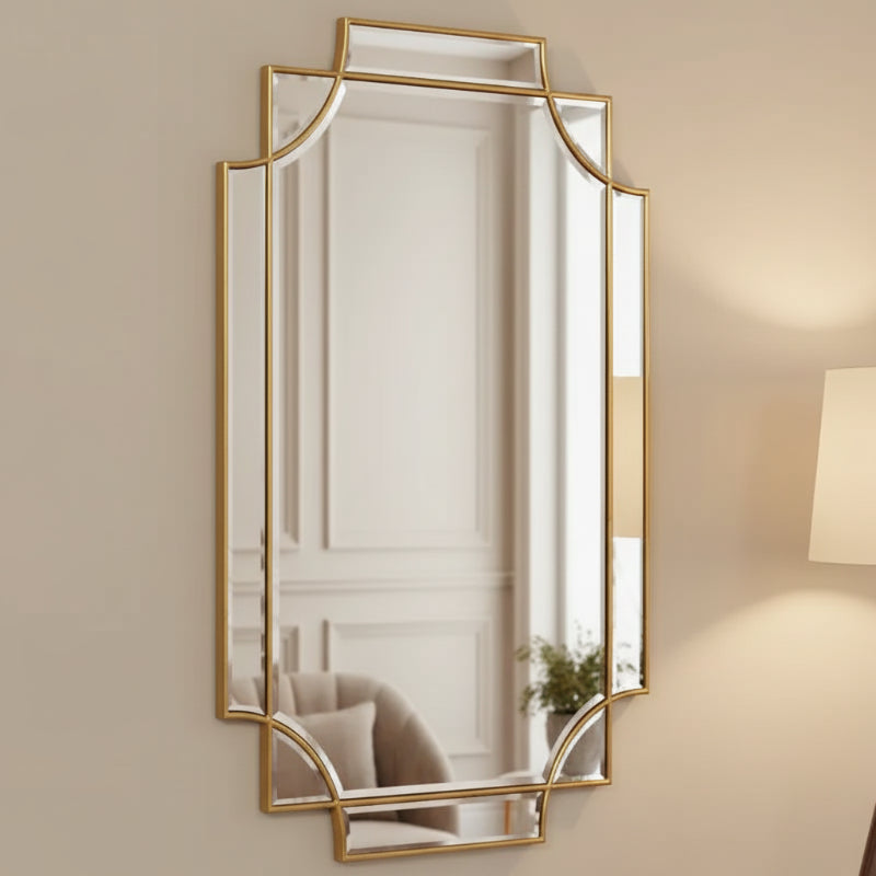 Miroir Mural de Vanité Rectangulaire Cadre Chevauchant Doré Biseauté Moderne 30 3/4 Pouces de Large pour Salle de Bain Chambre Salon Entrée