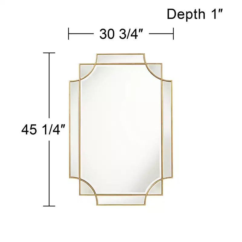 Miroir Mural de Vanité Rectangulaire Cadre Chevauchant Doré Biseauté Moderne 30 3/4 Pouces de Large pour Salle de Bain Chambre Salon Entrée