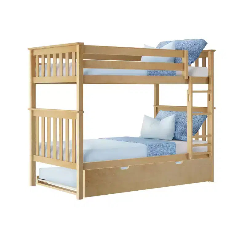 Lit superposé double en bois massif avec lit gigogne de rangement pour enfants