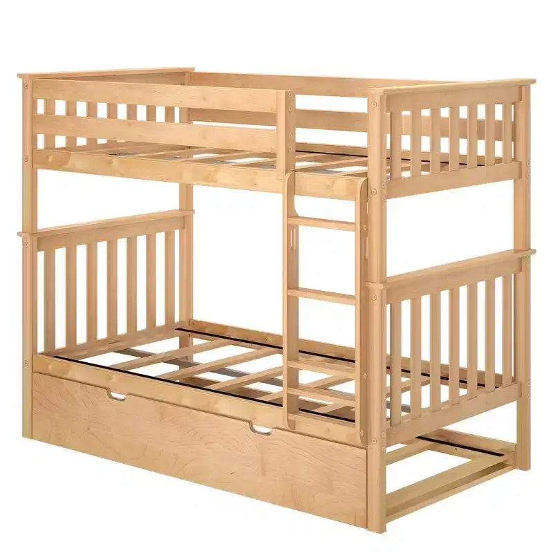 Lit superposé double en bois massif avec lit gigogne de rangement pour enfants
