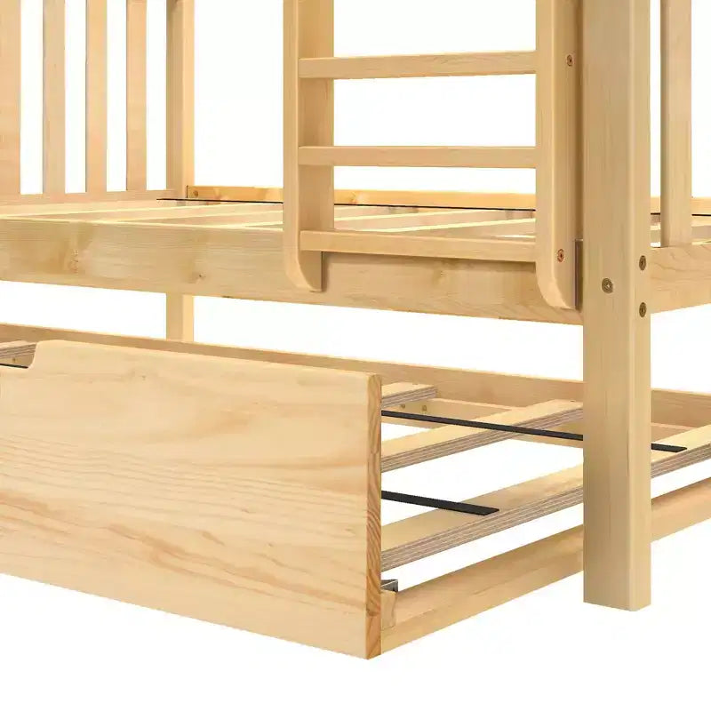 Lit superposé double en bois massif avec lit gigogne de rangement pour enfants