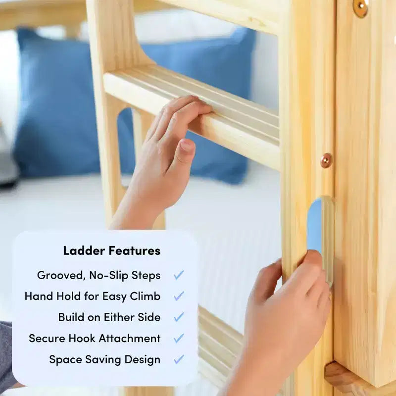 Lit superposé double en bois massif avec lit gigogne de rangement pour enfants