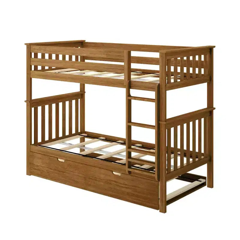 Lit superposé double en bois massif avec lit gigogne de rangement pour enfants