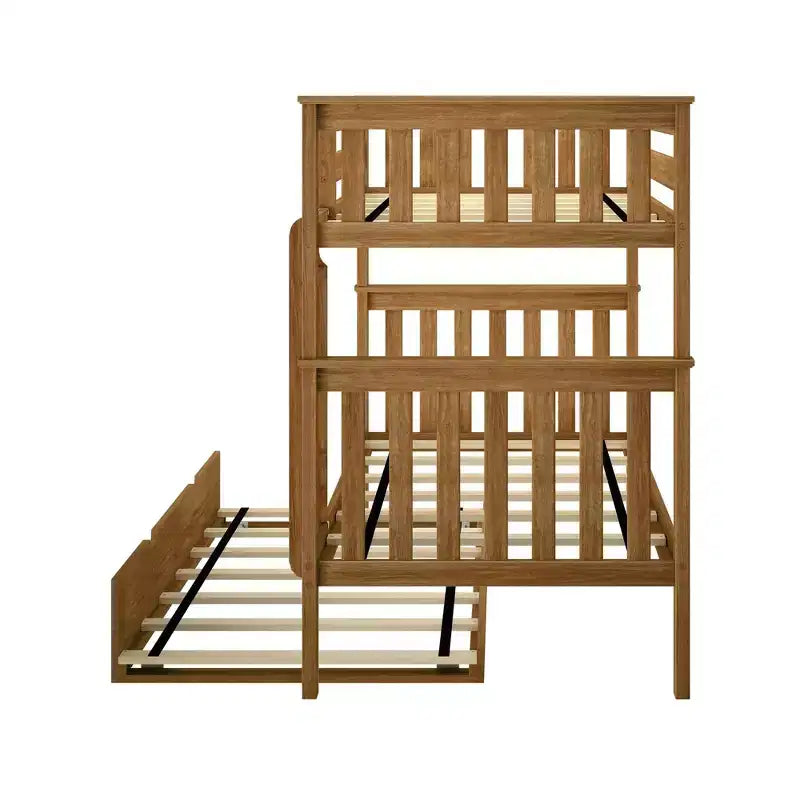 Lit superposé double en bois massif avec lit gigogne de rangement pour enfants