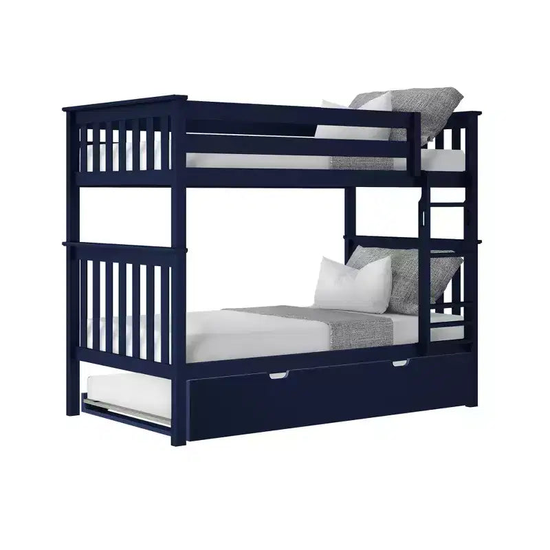 Lit superposé double en bois massif avec lit gigogne de rangement pour enfants