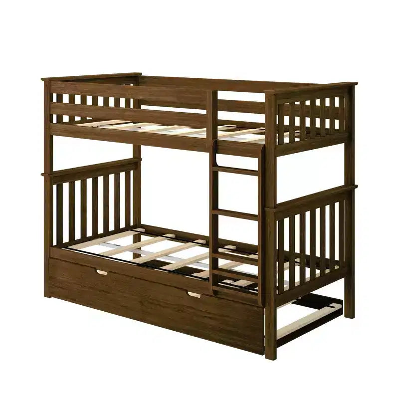 Lit superposé double en bois massif avec lit gigogne de rangement pour enfants